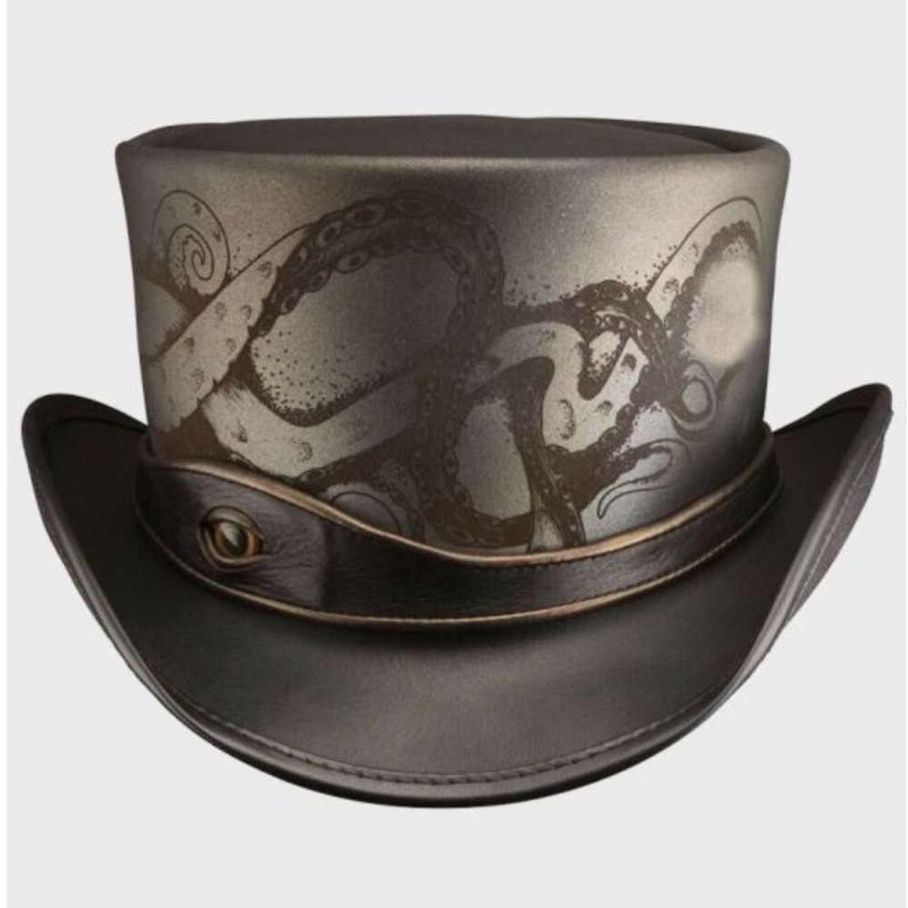 Rare Kraken by Steampunk Hatter Leather Top Hat small/medium size